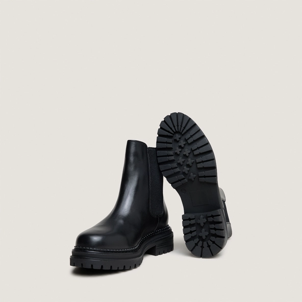 Boots &agrave; semelles crant&eacute;es et &eacute;lastiqu... en cuir noir | ADALARD | Jonak