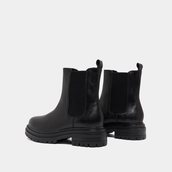 Boots &agrave; semelles crant&eacute;es et &eacute;lastiqu... en cuir noir | ADALARD | Jonak