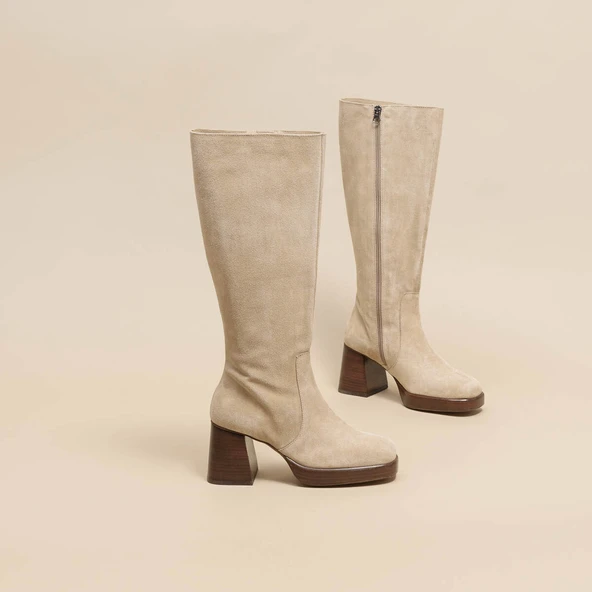 Bottes &agrave; plateformes en croute beige | BETINA | Jonak