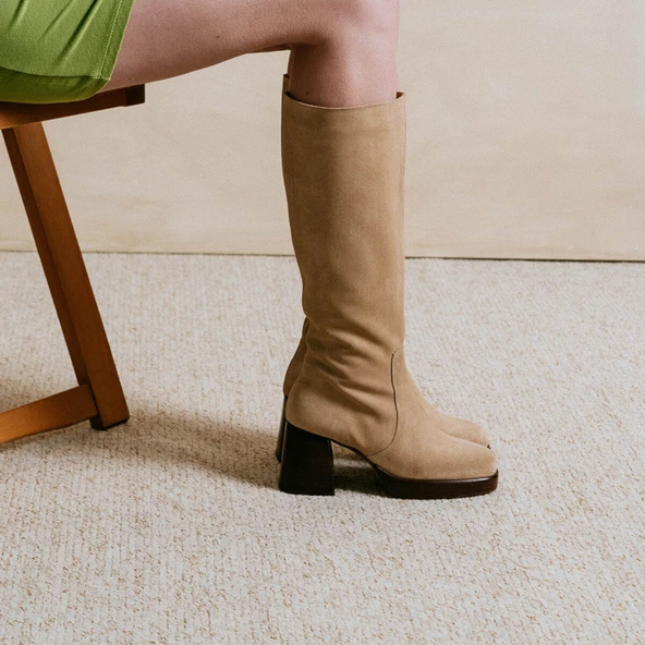 Bottes &agrave; plateformes en croute beige | BETINA | Jonak