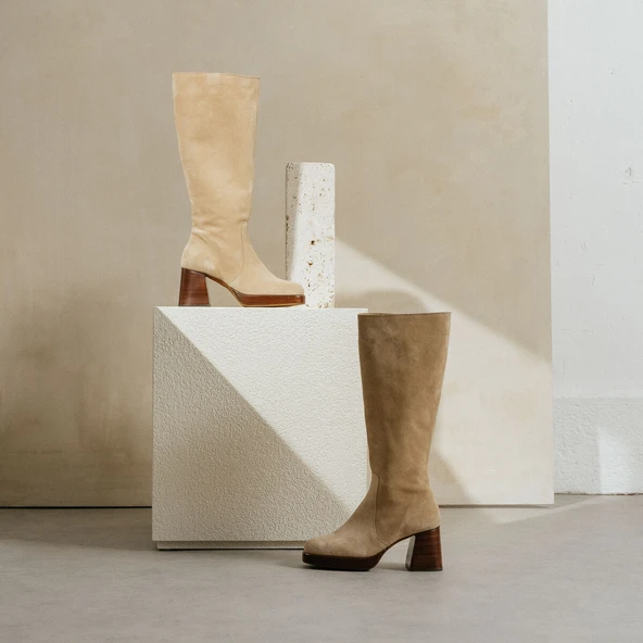 Bottes &agrave; plateformes en croute beige | BETINA | Jonak