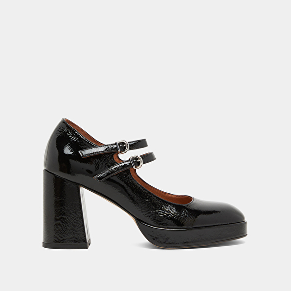 Babies à doubles brides et plateformes en vernis plissé noir | VERITE | Jonak