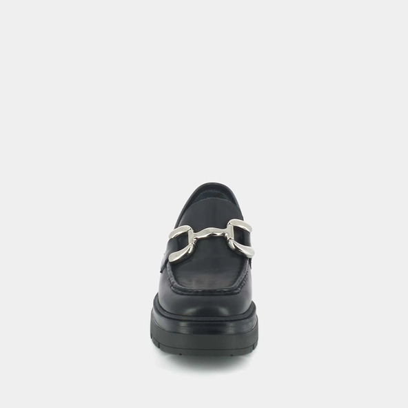 Mocassins &agrave; semelles crant&eacute;es et mors argent&eacute;s en cuir noir | PICUSSY | Jonak