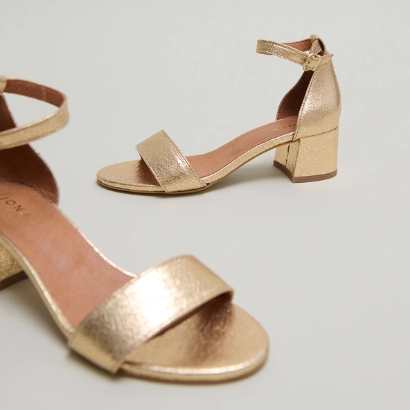 Sandales &agrave; talons carr&eacute;s en cuir craquel&eacute; or | VERDI | Jonak