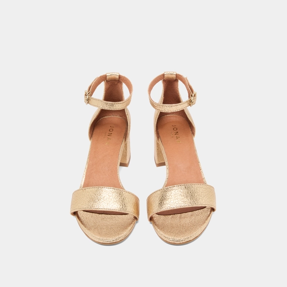 Sandales &agrave; talons carr&eacute;s en cuir craquel&eacute; or | VERDI | Jonak