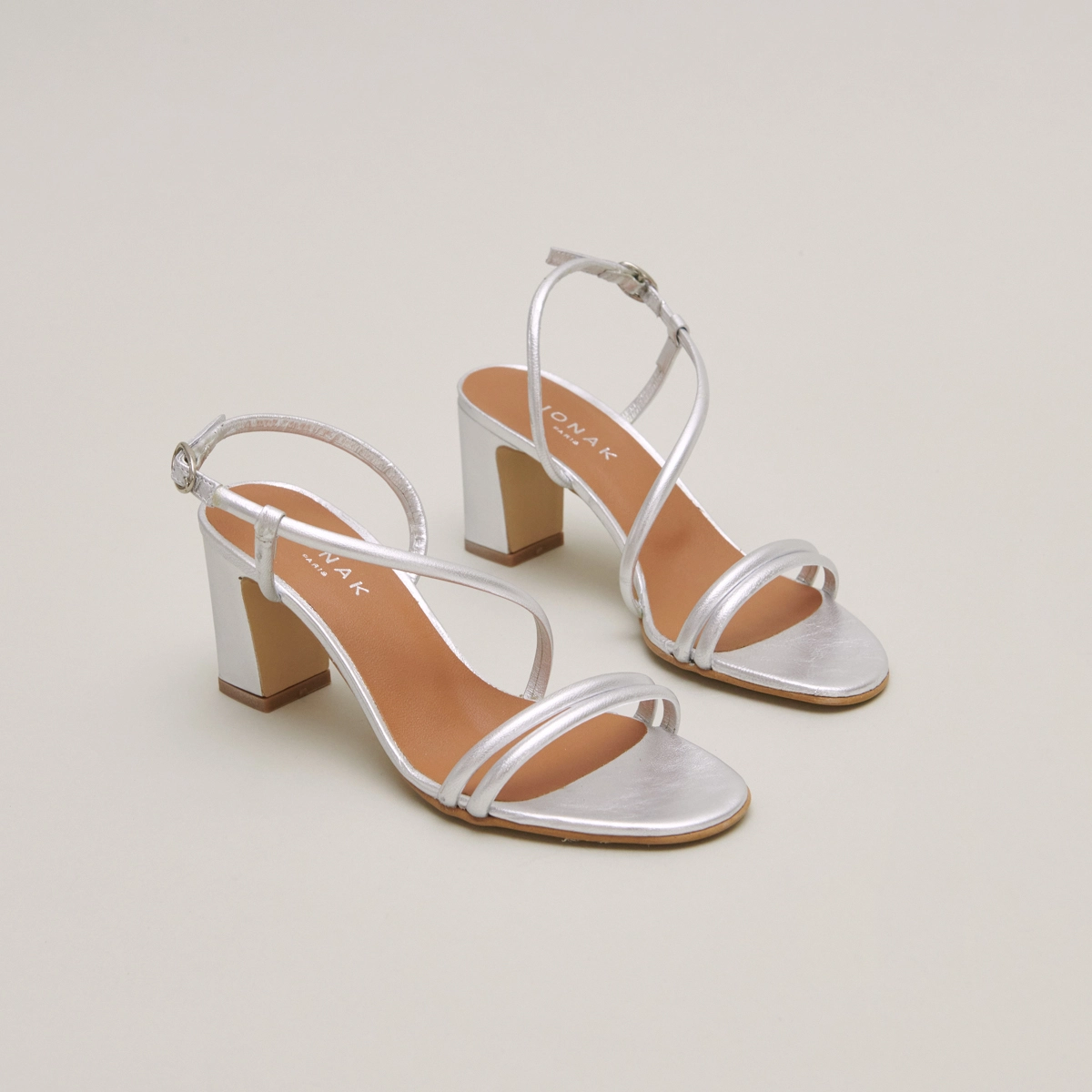 Sandales à talons et brides en cuir métallisé argent | VICENTE | Jonak
