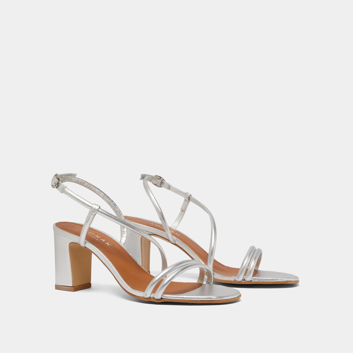 Sandales à talons et brides en cuir métallisé argent | VICENTE | Jonak