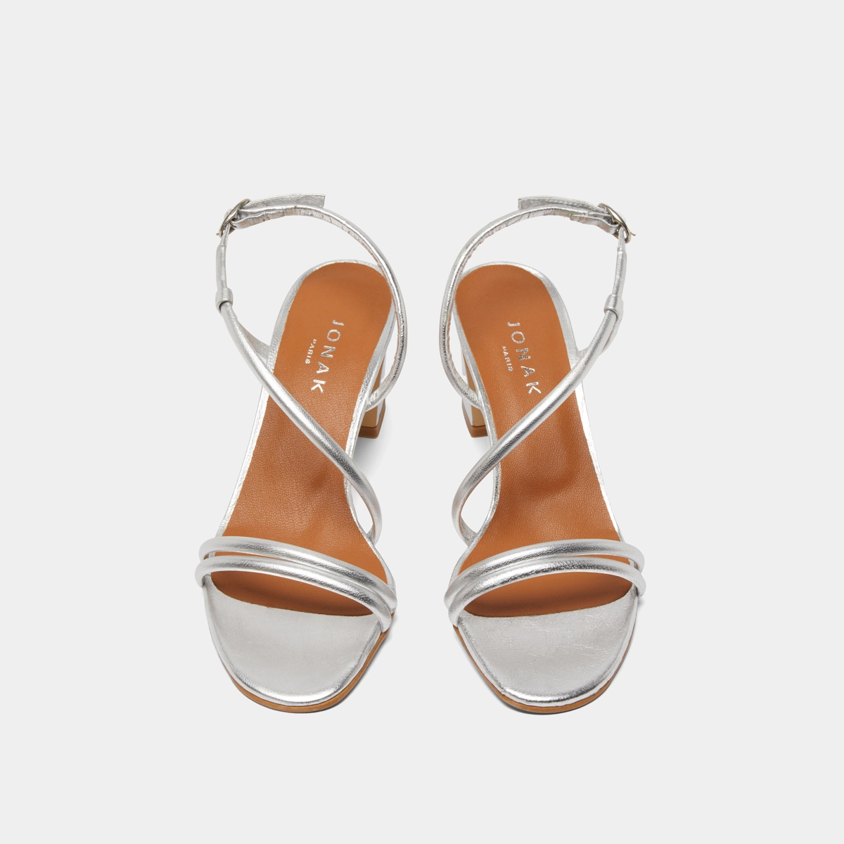Sandales à talons et brides en cuir métallisé argent | VICENTE | Jonak