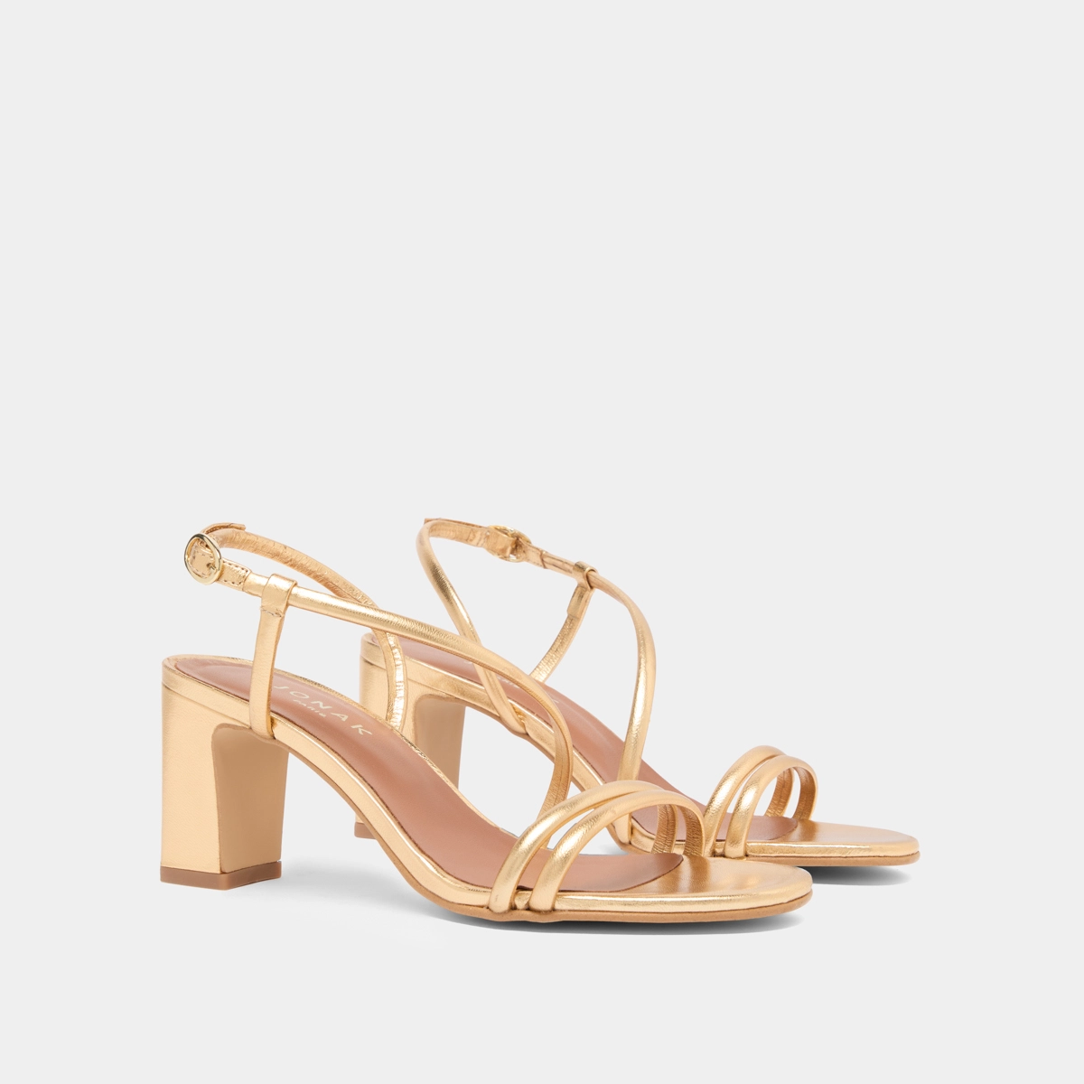 Sandales à talons et brides en cuir métallisé or | VICENTE | Jonak