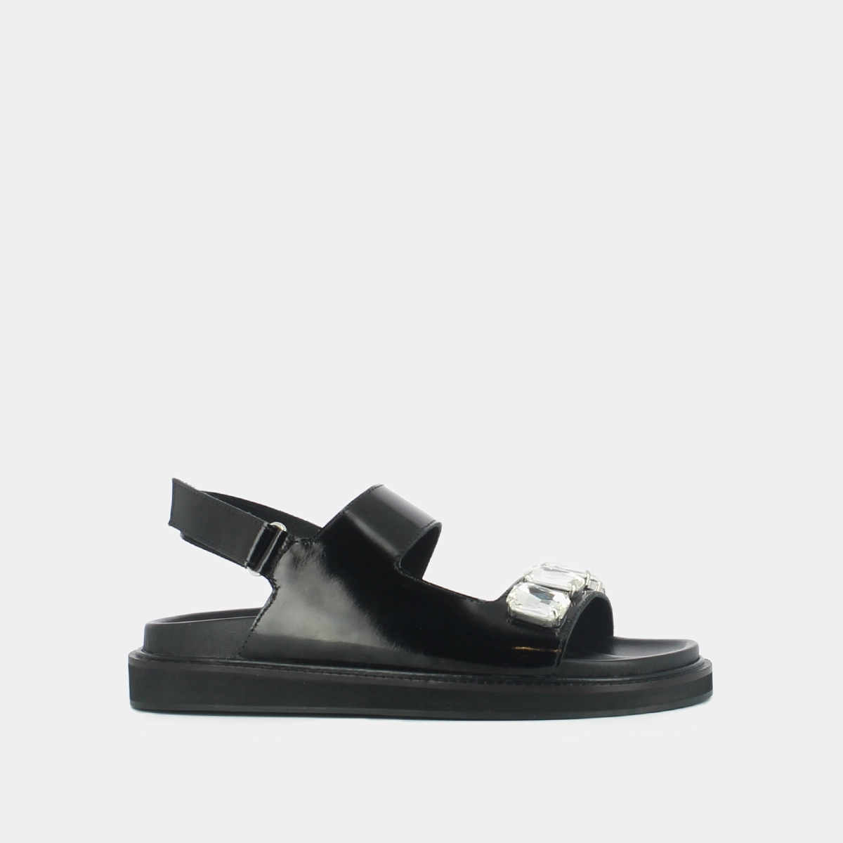 Sandales ouvertes et strass en cuir glacé noir | WINTER | Jonak