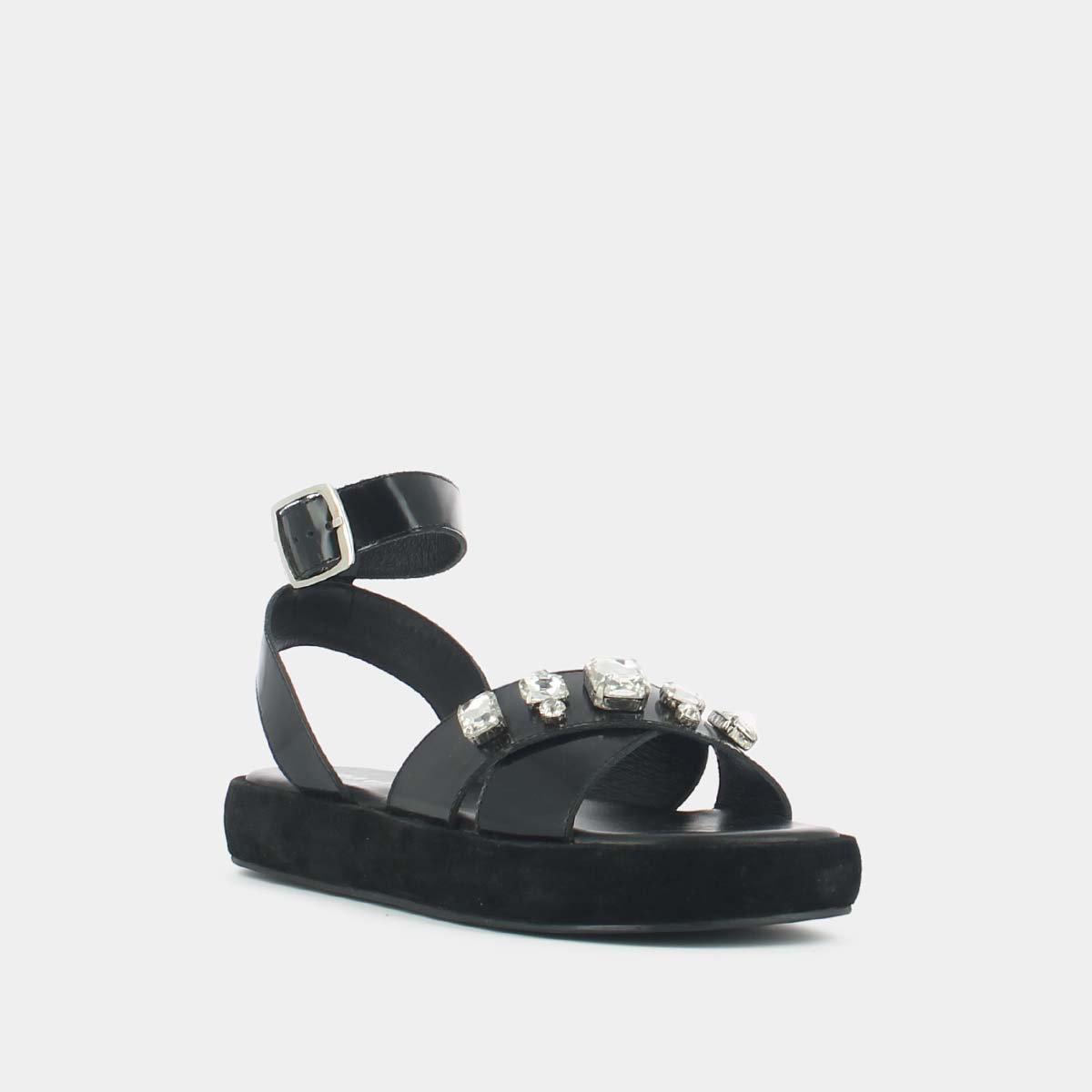 Sandales à brides croisées et strass en cuir glacé noir | WORLD | Jonak