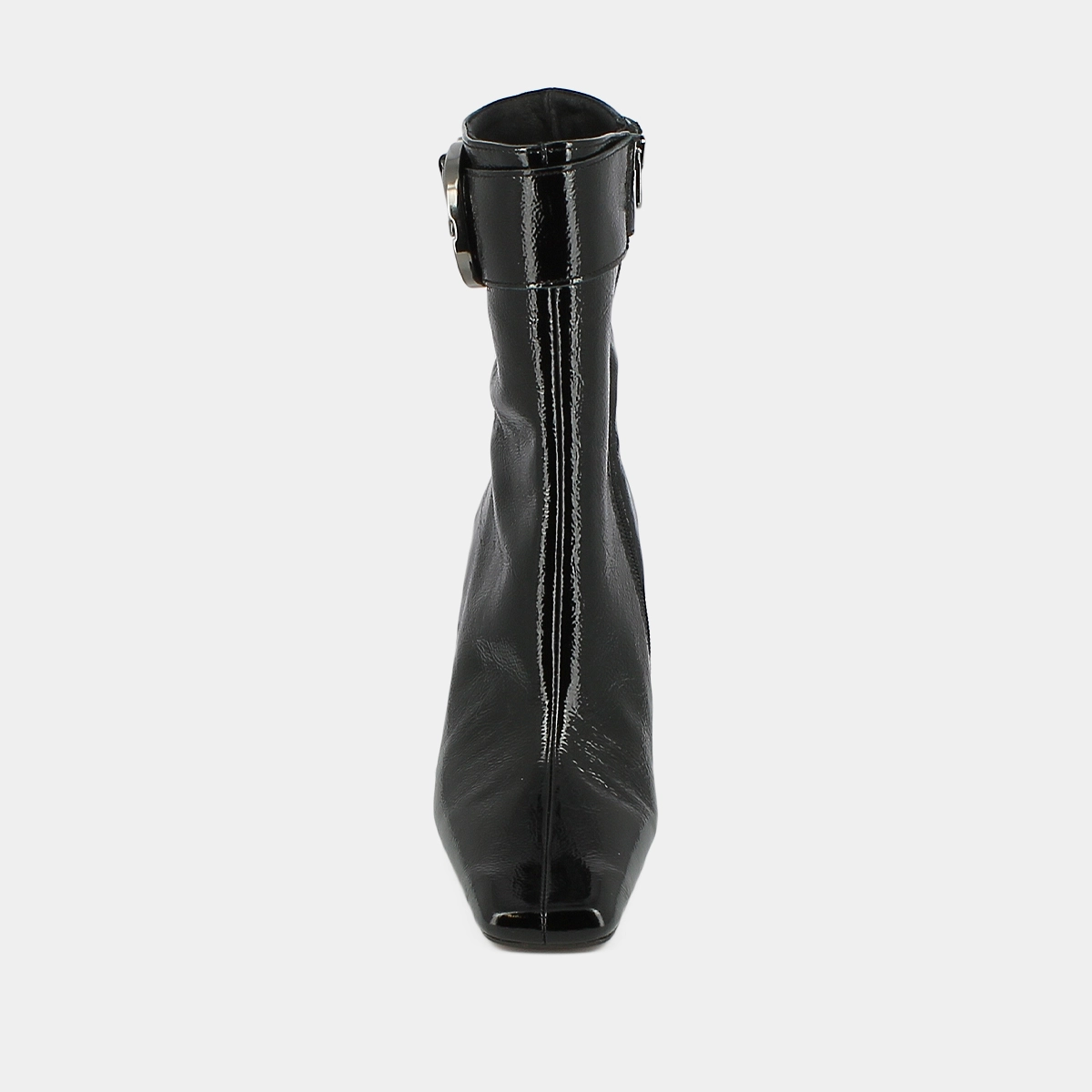 Bottines à talons hauts et boucles en cuir verni plissé noir | BANDOL | Jonak