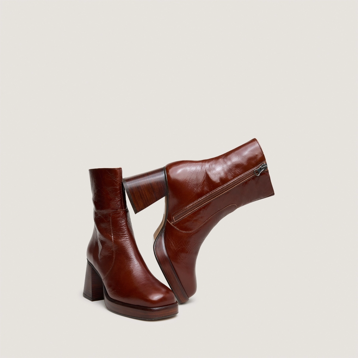 Bottines &agrave; plateformes en cuir vieilli marron | BRIGAND | Jonak