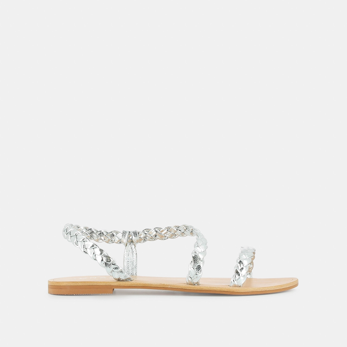 Sandales &agrave; brides tress&eacute;es en cuir m&eacute;tallis&eacute; argent | WINDY | Jonak
