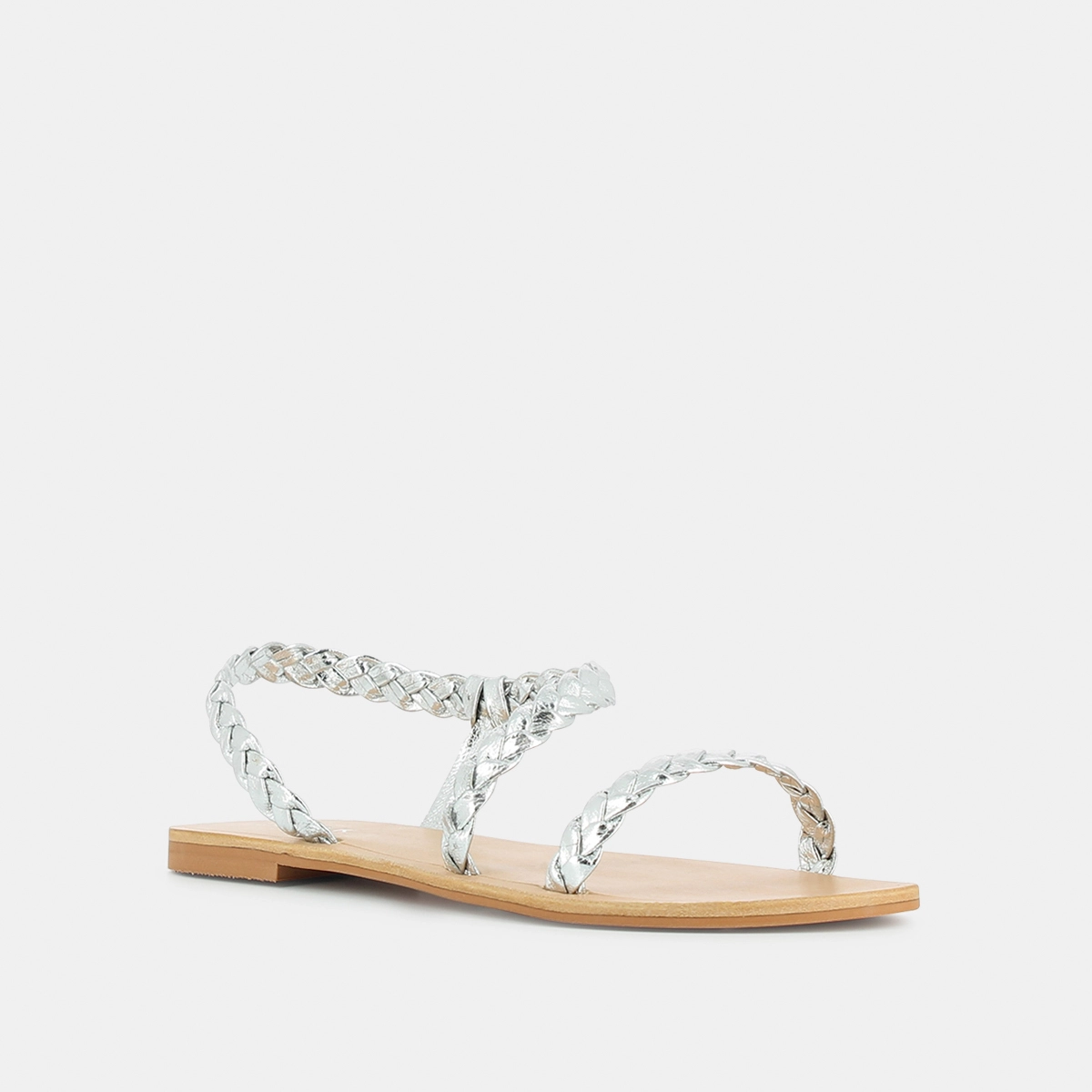 Sandales &agrave; brides tress&eacute;es en cuir m&eacute;tallis&eacute; argent | WINDY | Jonak