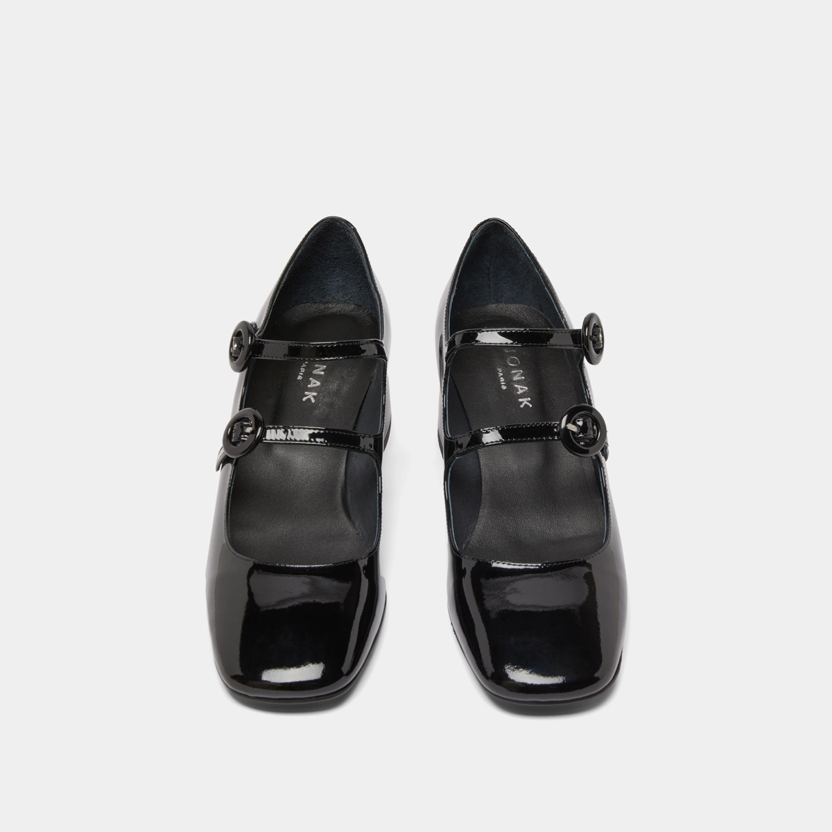 Babies à doubles brides et bouts arrondis en vernis noir | DELOU | Jonak