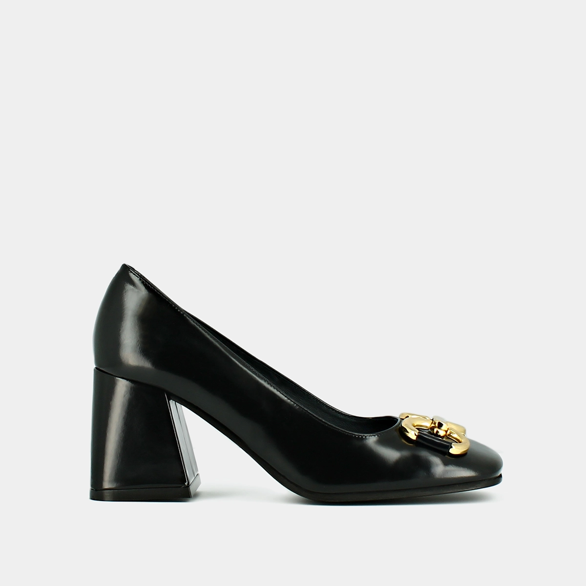 Escarpins à boucles dorées en cuir glacé noir | DOSTONY | Jonak