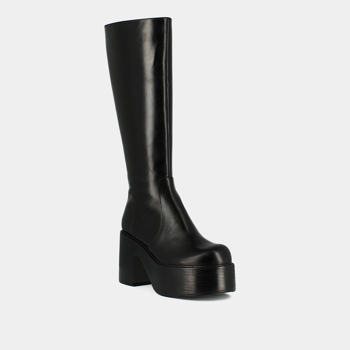 Bottes à plateformes et bouts ronds en cuir noir | BAG | Jonak