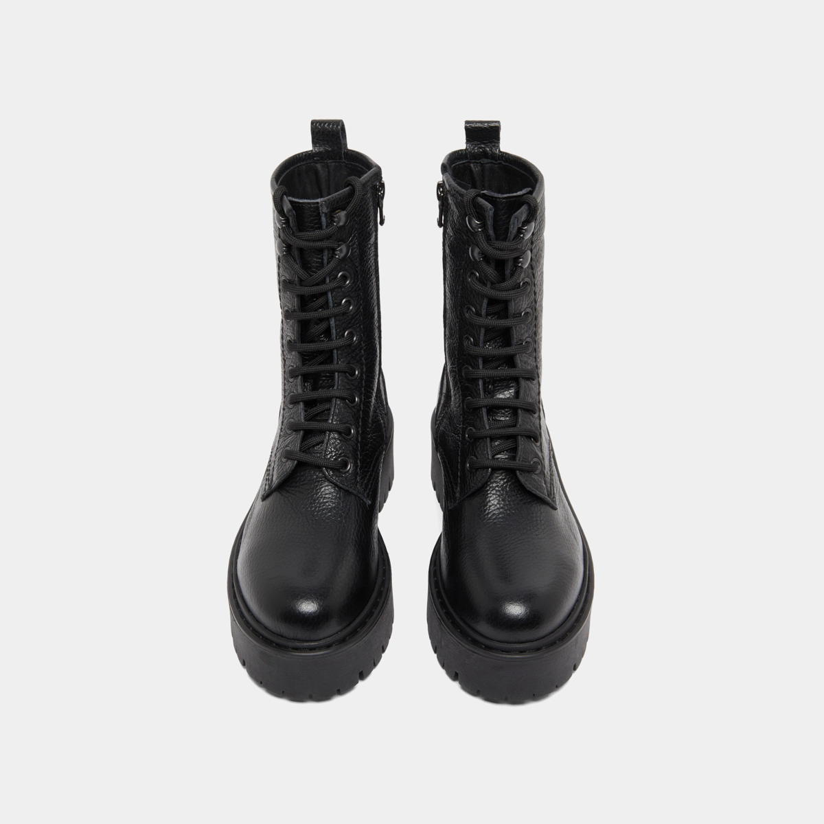 Boots à plateformes et lacets en cuir grainé noir | ROBBO | Jonak