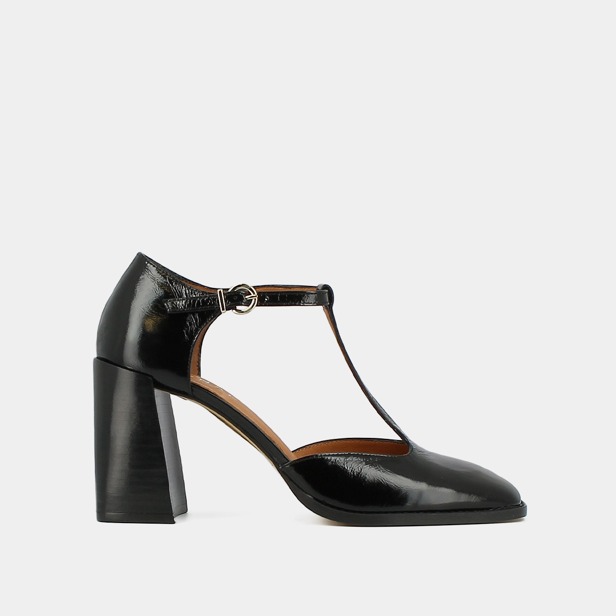 Salom&eacute;s &agrave; talons hauts et bouts carr&eacute;s a... en cuir brillant noir | VALLON | Jonak