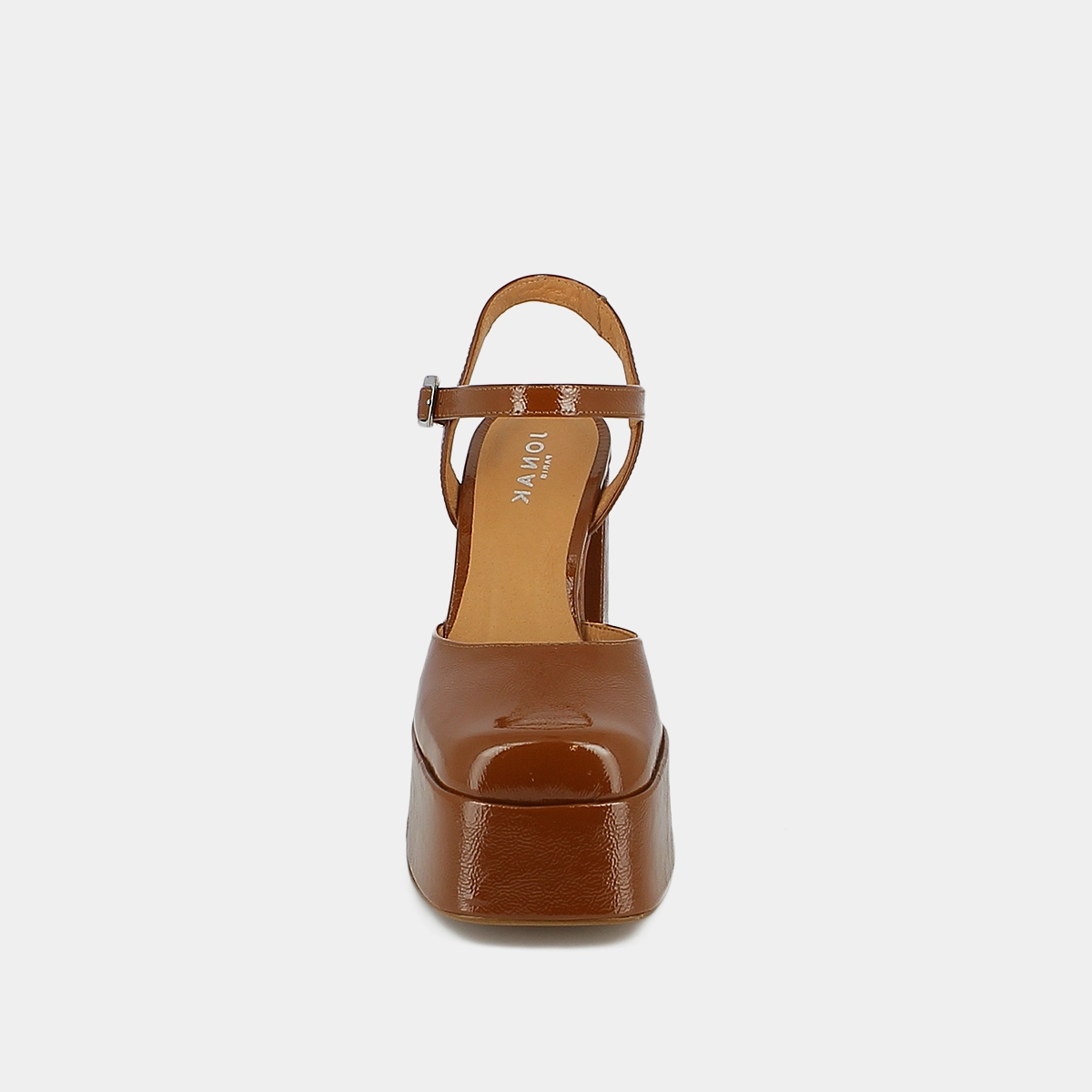 Babies à plateformes et brides en vernis plissé cognac | BACHELIER | Jonak