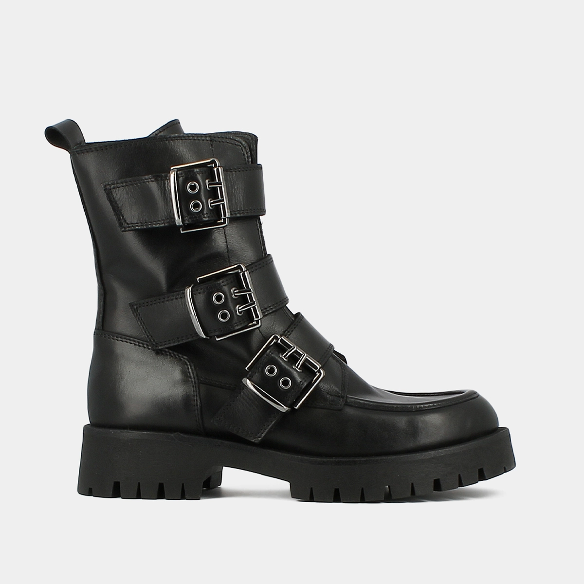 Boots à semelles crantées et sangles en cuir noir | RUNNER | Jonak