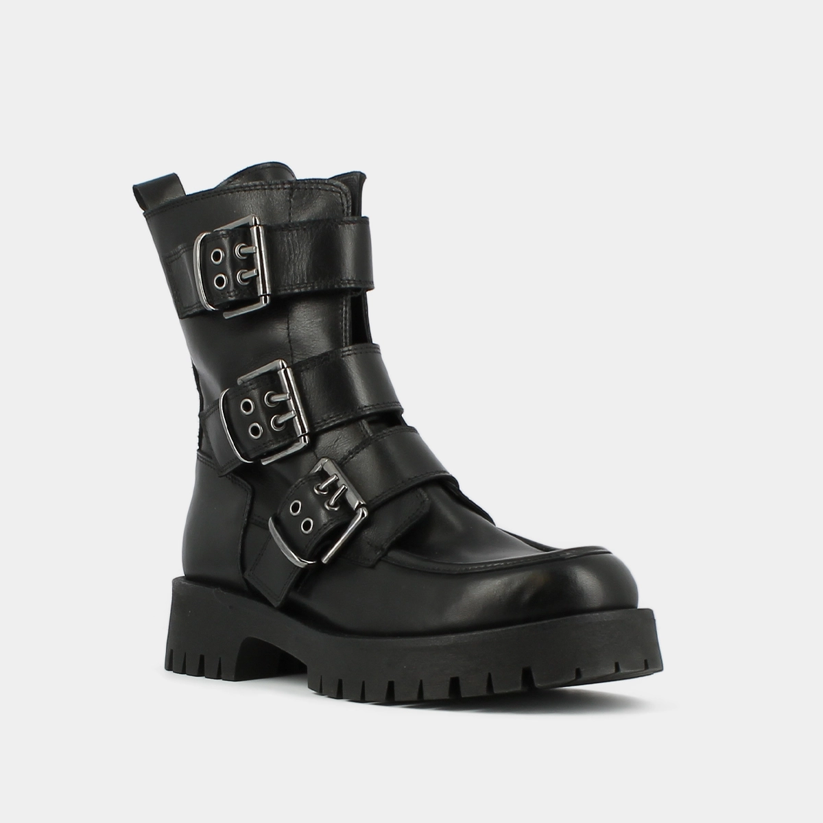 Boots à semelles crantées et sangles en cuir noir | RUNNER | Jonak