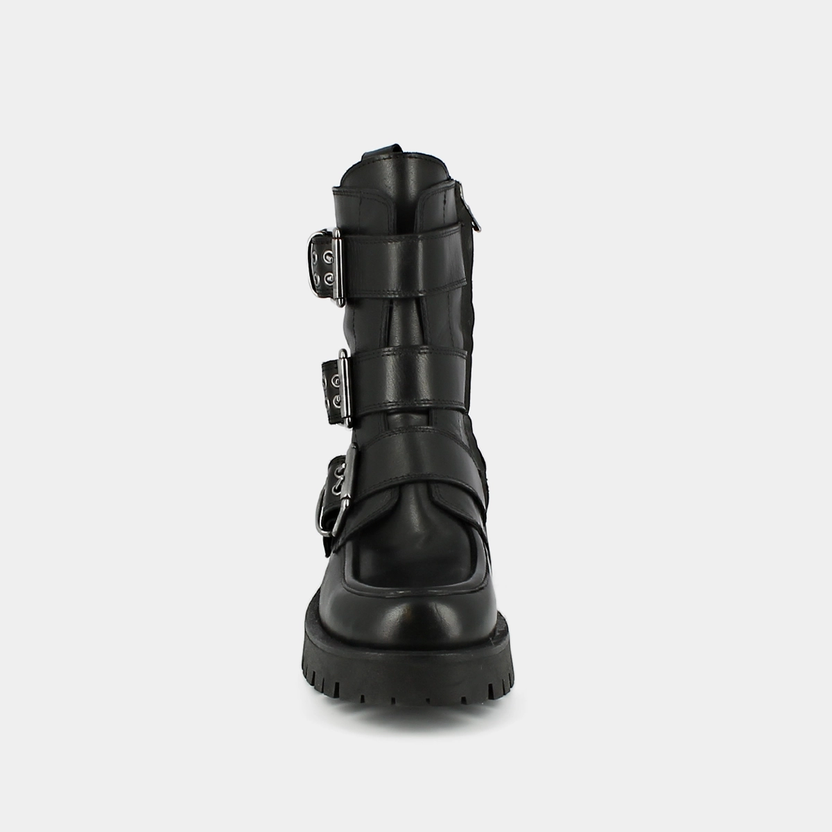 Boots à semelles crantées et sangles en cuir noir | RUNNER | Jonak