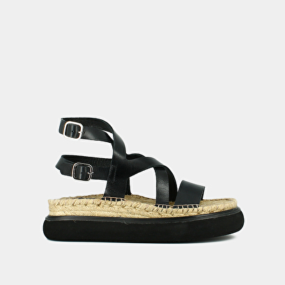 Sandales à brides croisées et plateformes en cuir noir | MELVIL | Jonak