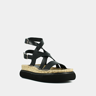 Sandales à brides croisées et plateformes en cuir noir | MELVIL | Jonak