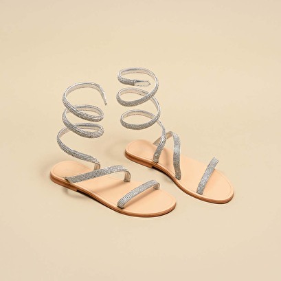 Sandales à brides torsadées en cuir métallisé argent | WINONA | Jonak