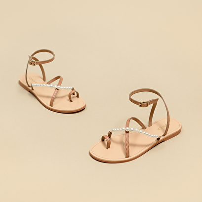 Sandales à brides et perles en cuir camel | WESLEY | Jonak