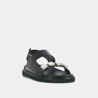 Sandales ouvertes et strass en cuir glacé noir | WINTER | Jonak