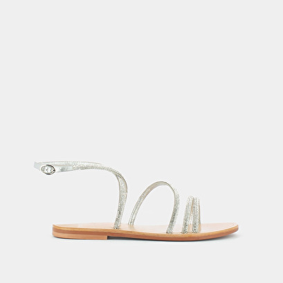 Sandales plates à brides et lanières en cuir et strass argent | APOLLINE | Jonak