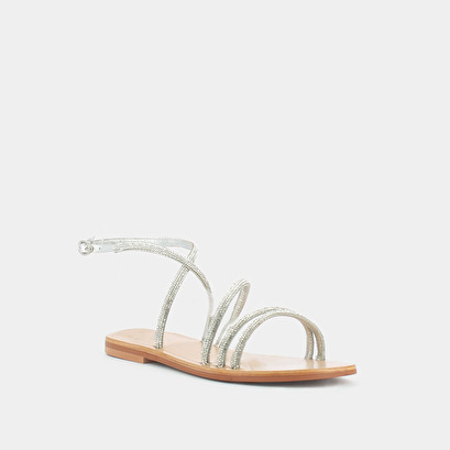 Sandales plates à brides et lanières en cuir et strass argent | APOLLINE | Jonak