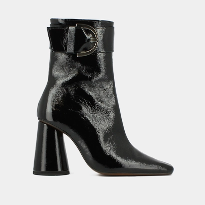 Bottines &agrave; talons hauts et boucles en cuir verni pliss&eacute; noir | BANDOL | Jonak