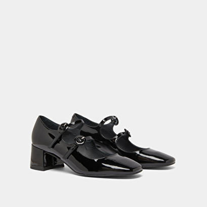 Babies à doubles brides et bouts arrondis en vernis noir | DELOU | Jonak