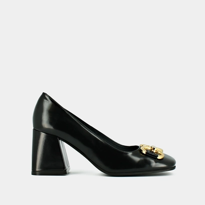 Escarpins &agrave; boucles dor&eacute;es en cuir glac&eacute; noir | DOSTONY | Jonak