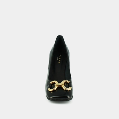 Escarpins &agrave; boucles dor&eacute;es en cuir glac&eacute; noir | DOSTONY | Jonak