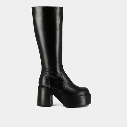 Bottes &agrave; plateformes et bouts ronds en cuir noir | BAG | Jonak