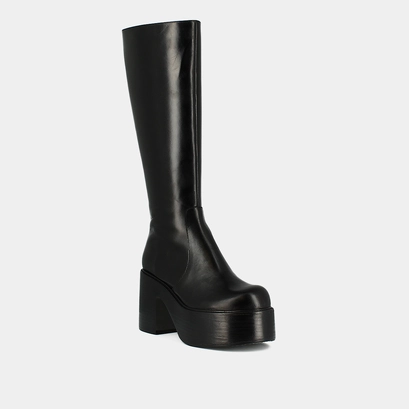 Bottes &agrave; plateformes et bouts ronds en cuir noir | BAG | Jonak