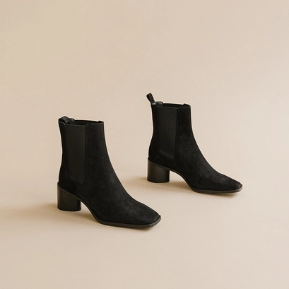 Bottines à talons moyens, bouts carrés et é... noir