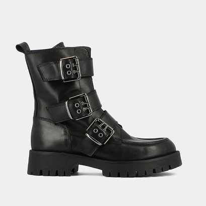 Boots &agrave; semelles crant&eacute;es et sangles en cuir noir | RUNNER | Jonak