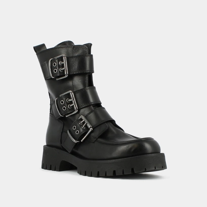 Boots &agrave; semelles crant&eacute;es et sangles en cuir noir | RUNNER | Jonak