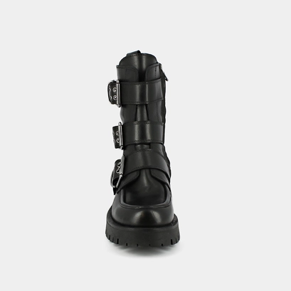 Boots &agrave; semelles crant&eacute;es et sangles en cuir noir | RUNNER | Jonak