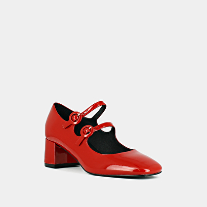 Babies à doubles brides et bouts arrondis en vernis rouge | DELOU | Jonak