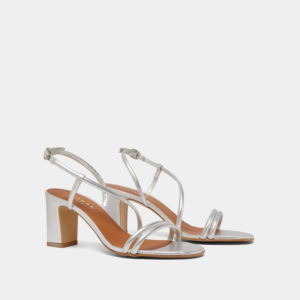 Sandales à talons et brides en cuir métallisé argent | VICENTE | Jonak