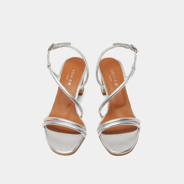 Sandales à talons et brides en cuir métallisé argent | VICENTE | Jonak