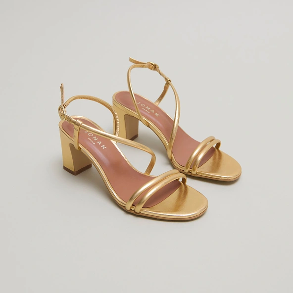 Sandales à talons et brides en cuir métallisé or | VICENTE | Jonak