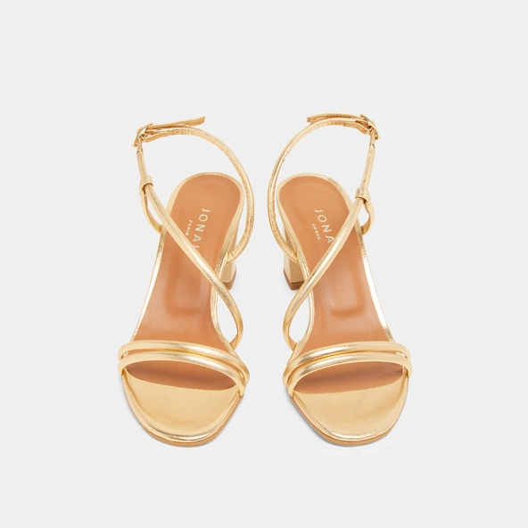 Sandales à talons et brides en cuir métallisé or | VICENTE | Jonak